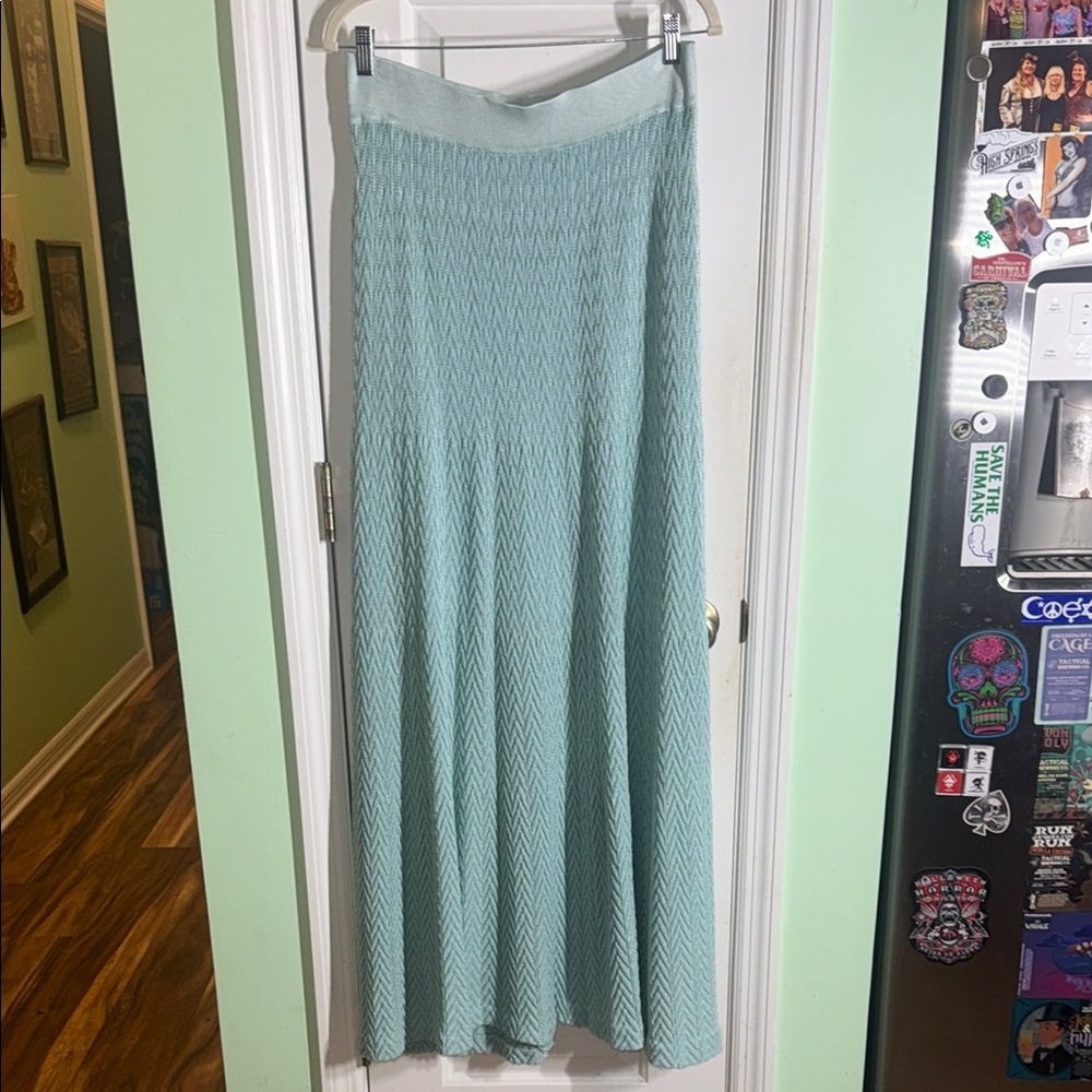 Cecilia Prado Light Aqua Thalassa Knit Anthropologie Maxi Skirt Size Large Long